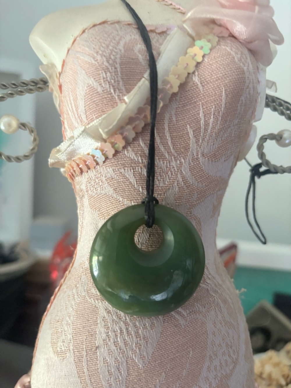 New Zealand Jade Necklace: Round Pounamu Pendant, Adjustable Cord